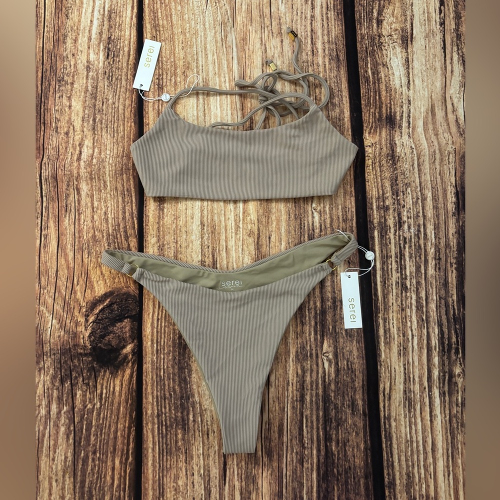 Serei Swim Adjustable Scoop Neck Top & Selena Ribbed Bottoms Set NWT sz. S / M